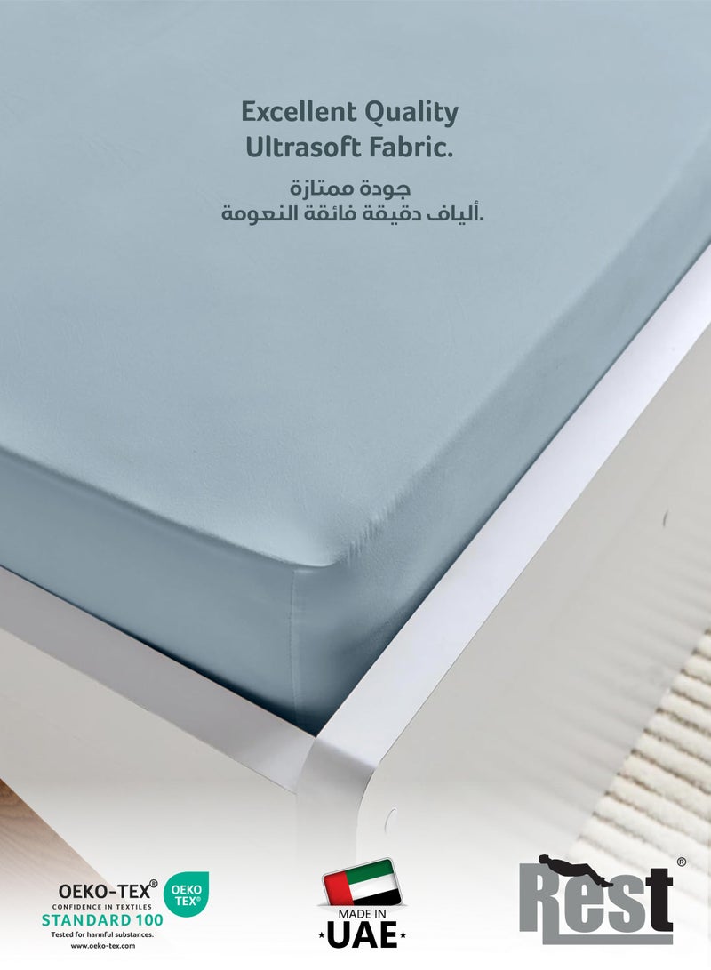 REST Fitted Bedsheet 160x200+30cm Breathable Plush Sky Blue Fabric with Deep Pockets Machine Washable for Optimal Protection - Image 2